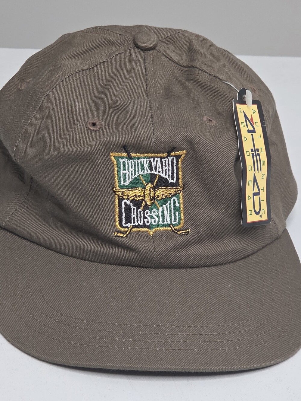NWT Vintage Ahead Brickyard Crossing Golf Dad Hat Khaki Strapback Cap EST 1993